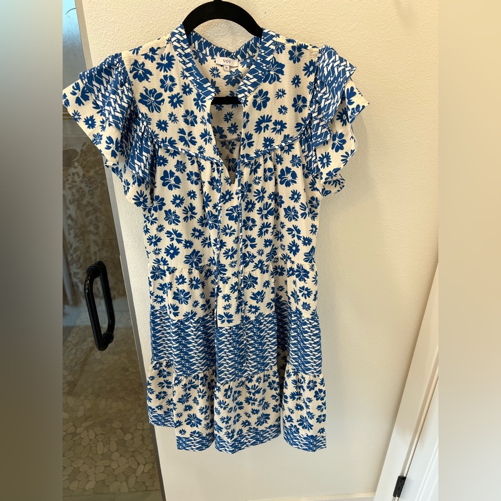 Blue and White Floral Dress